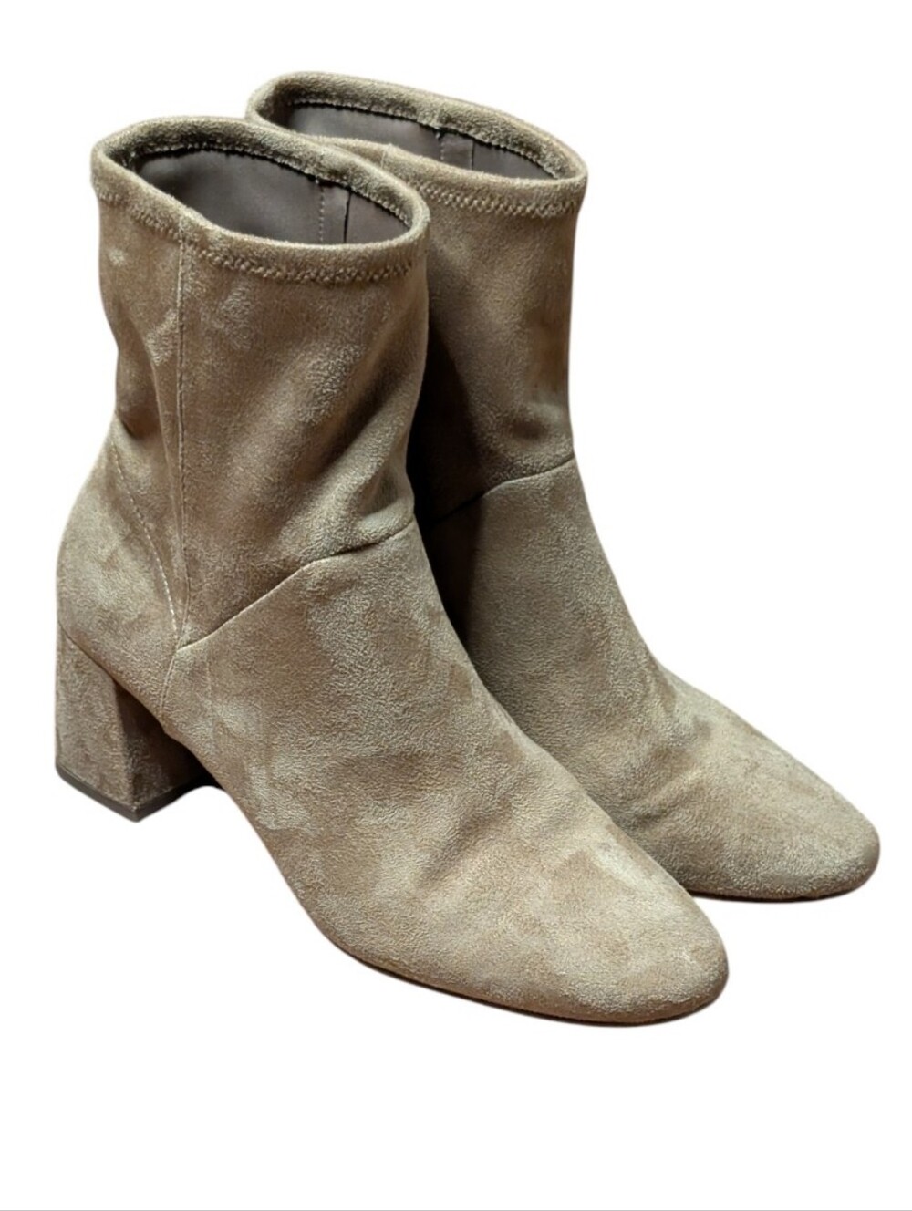 Boden Cara Taupe Stretch Sock Ankle Boots Block Heel Size 39/ 8US minimalist